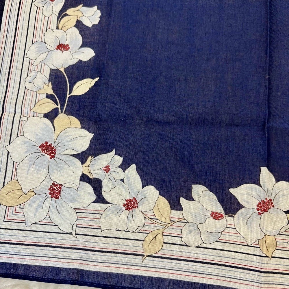 Pierre Balmain Navy/White/Cream Floral Handkerchief/Bandana Scarf size 17” - Picture 5 of 10
